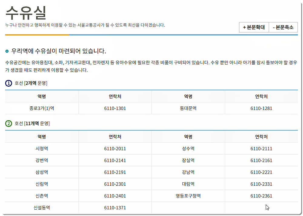 수유실 정보