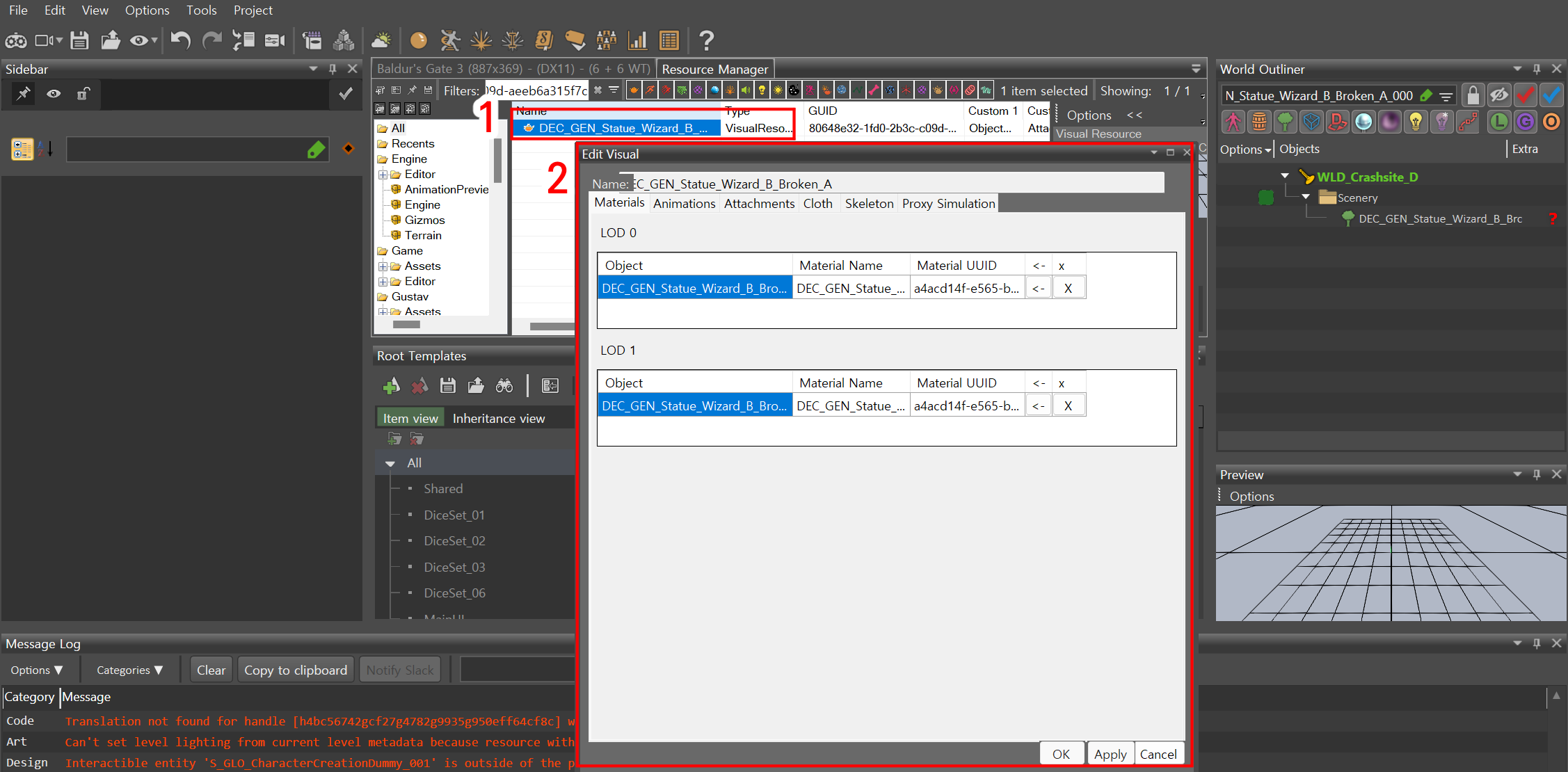 발더스 게이트 3 툴킷 Editor Visual 창이 뜬 화면