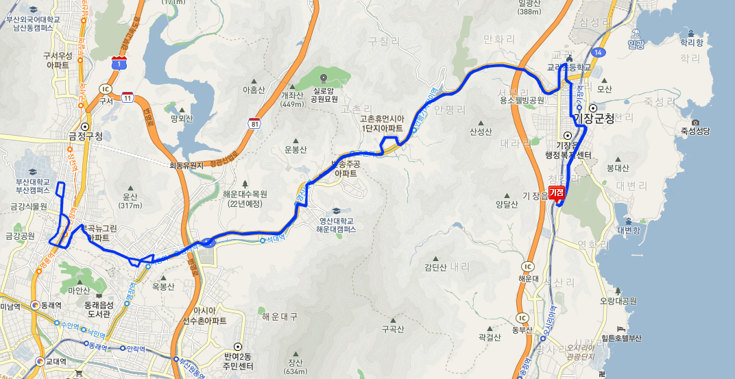  부산183번버스 노선 정보 : 기장, 온천장역, 부산대학교