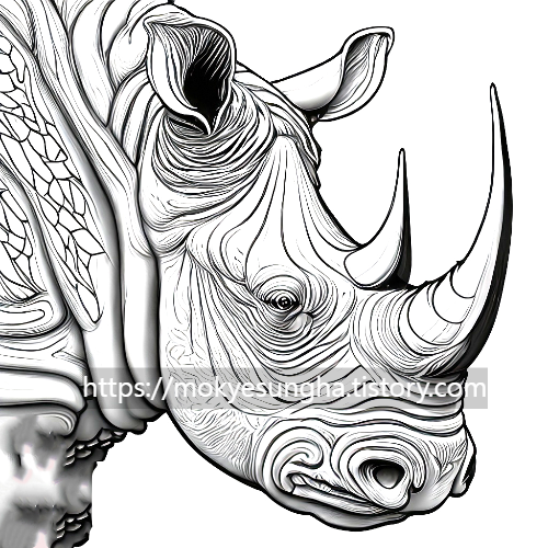 코뿔소 색칠 공부 도안(복잡함) 3