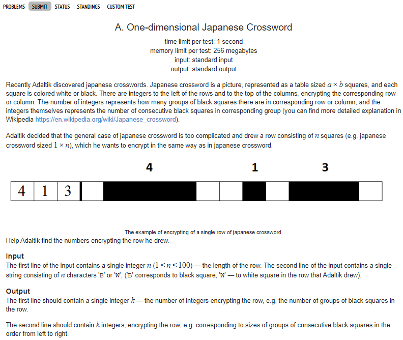  [Codeforces]  721A: One-dimensional Japanese Crossword