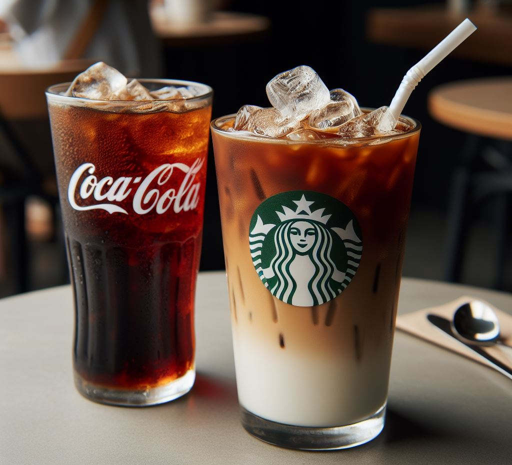 테이블에 놓여있는 카페인이 함유된 시원한 콜라 와 아이스 커피