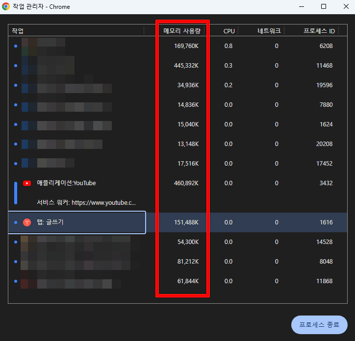 크롬 램 사용량 줄이기_크롬 작업관리자 열기