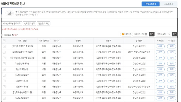 비급여 진료비용 조회하는 방법