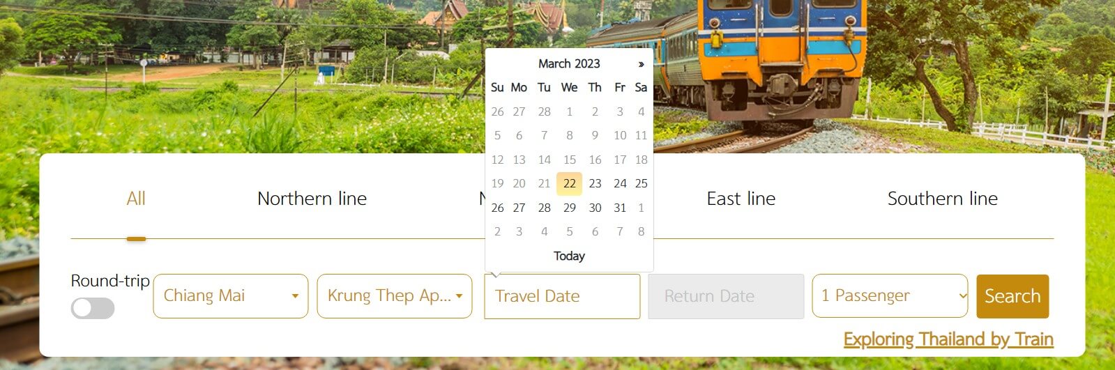 태국 기차 예약 사이트 시간표 선택 화면