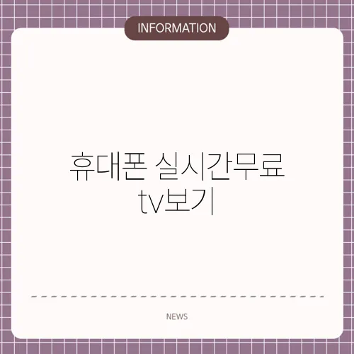 휴대폰 실시간무료 tv보기