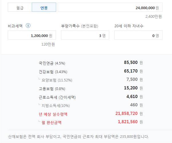  2021 연봉 실수령액 계산하기