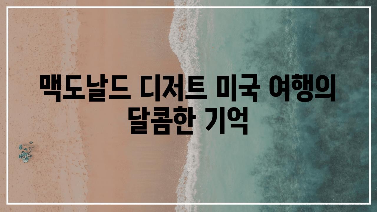 맥도날드 디저트 미국 여행의 달콤한 기억