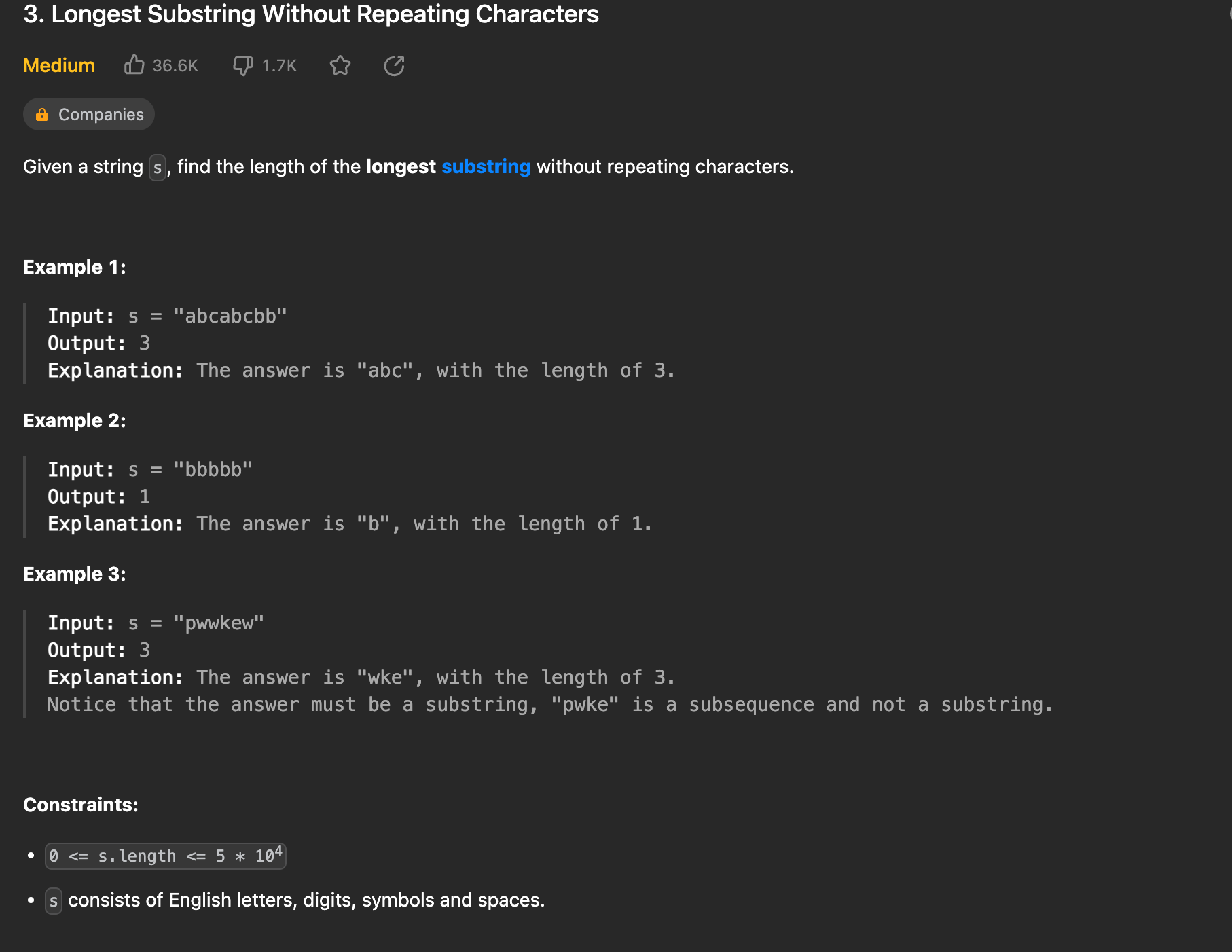 리트코드 3. Longest Substring Without Repeating Characters JAVA