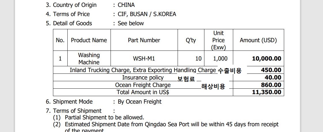 인보이스 Cost Breakdown 의미는?