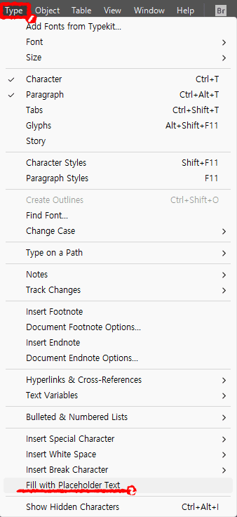 indesign-type-menu-fill-with-placeholder-text
