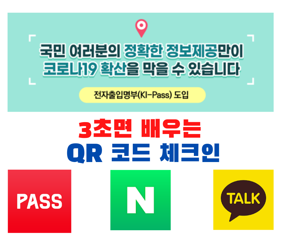  네이버, 카카오톡, PASS 큐알 (QR) 체크인 (간편한 전자출입명부)