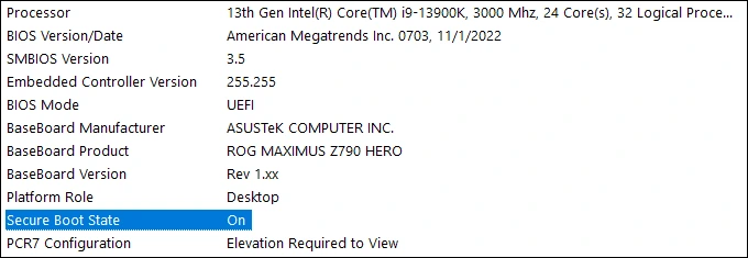 secure boot 상태