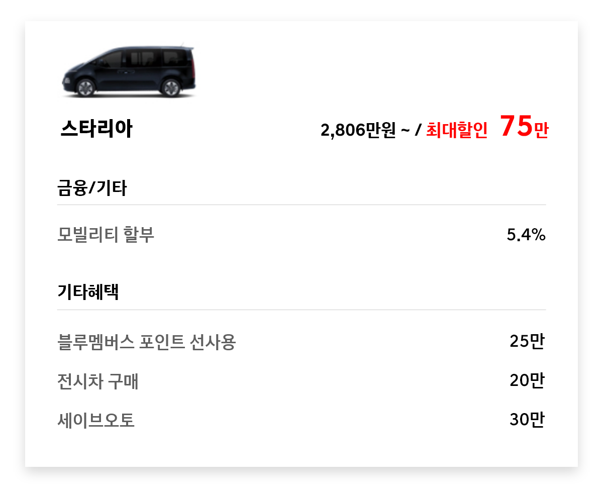 스타라아 75만원 최대할인