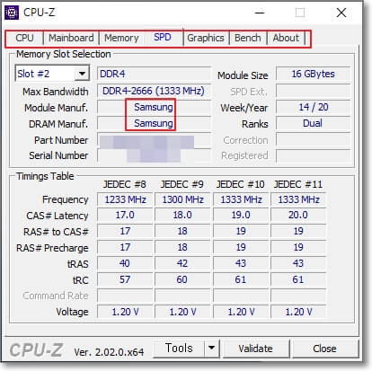 CPU-Z 실행 화면을 표시한 사진입니다.