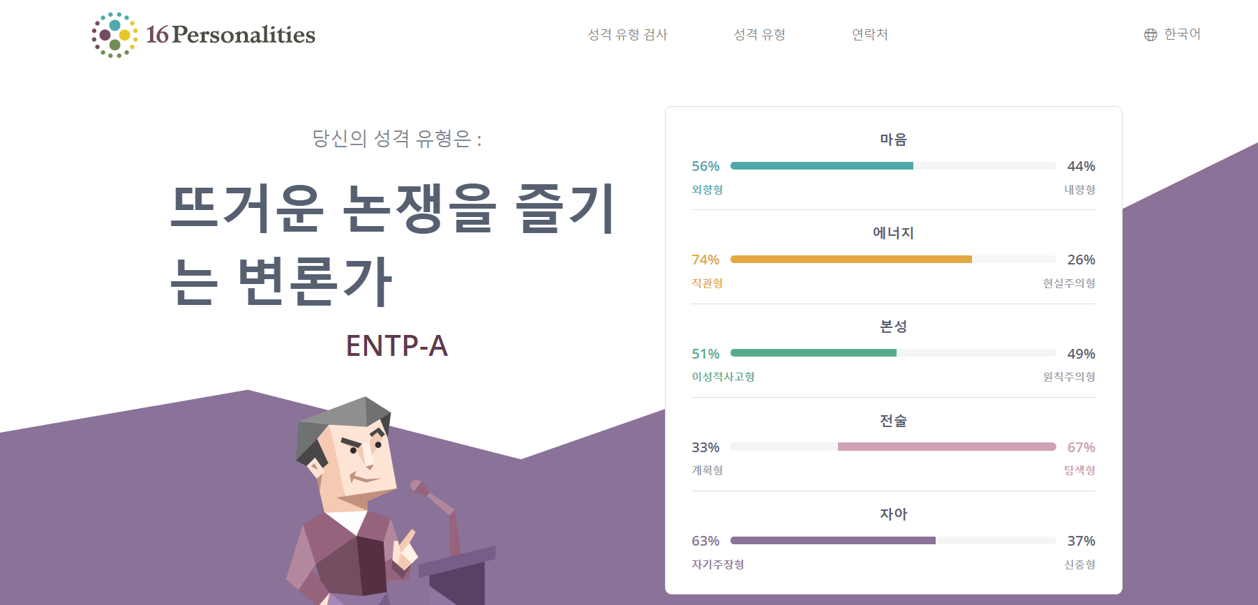  MBTI  성격유형 검사결과 ENTP-A