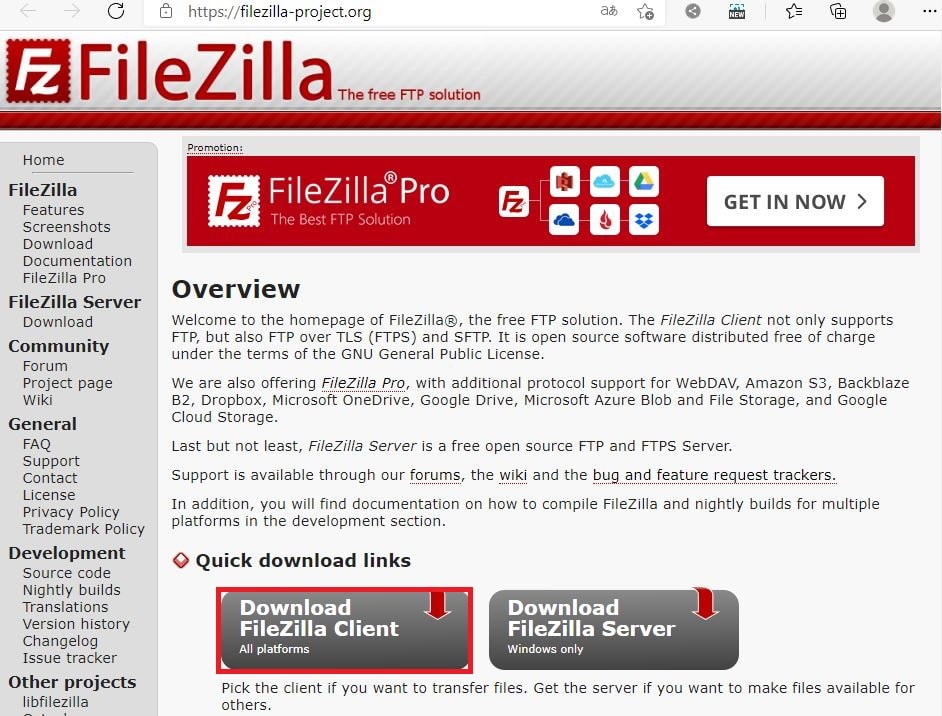 FileZilla Client 다운로드 받기