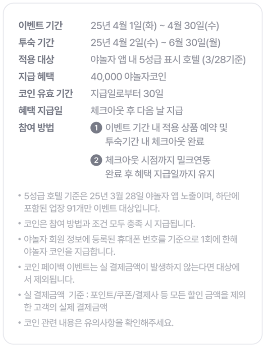 야놀자 코인 페이백 호텔 Description