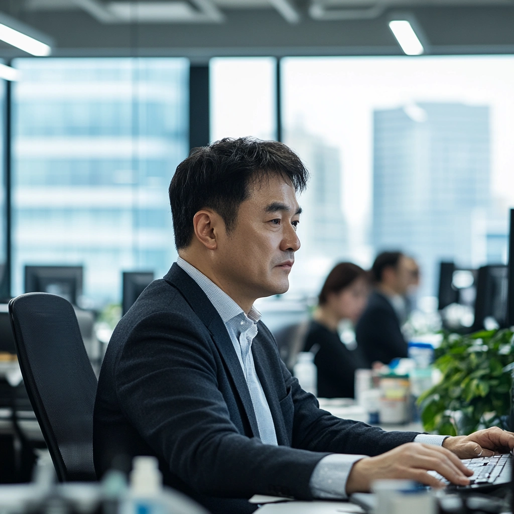 조기수령 계산기 화면을 보며 놀란 표정의 남성