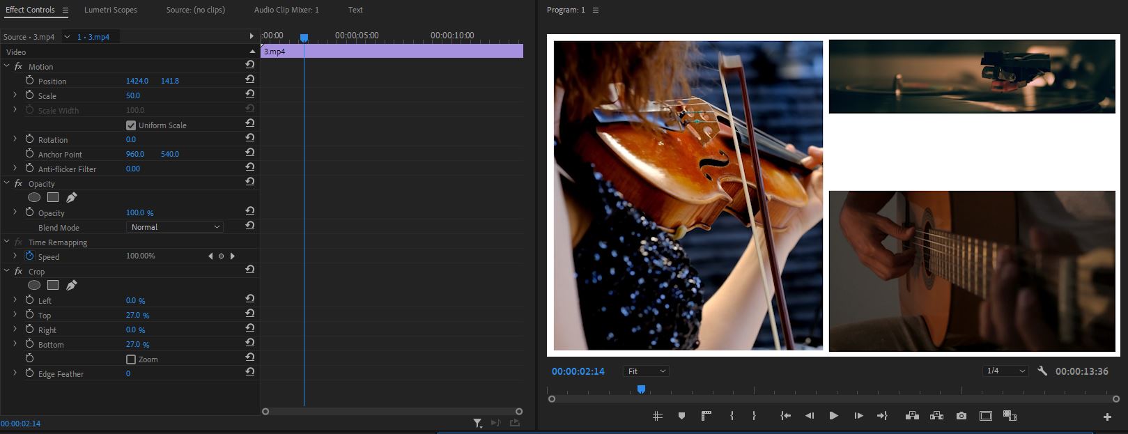 프리미어프로 Crop 효과 적용 사진