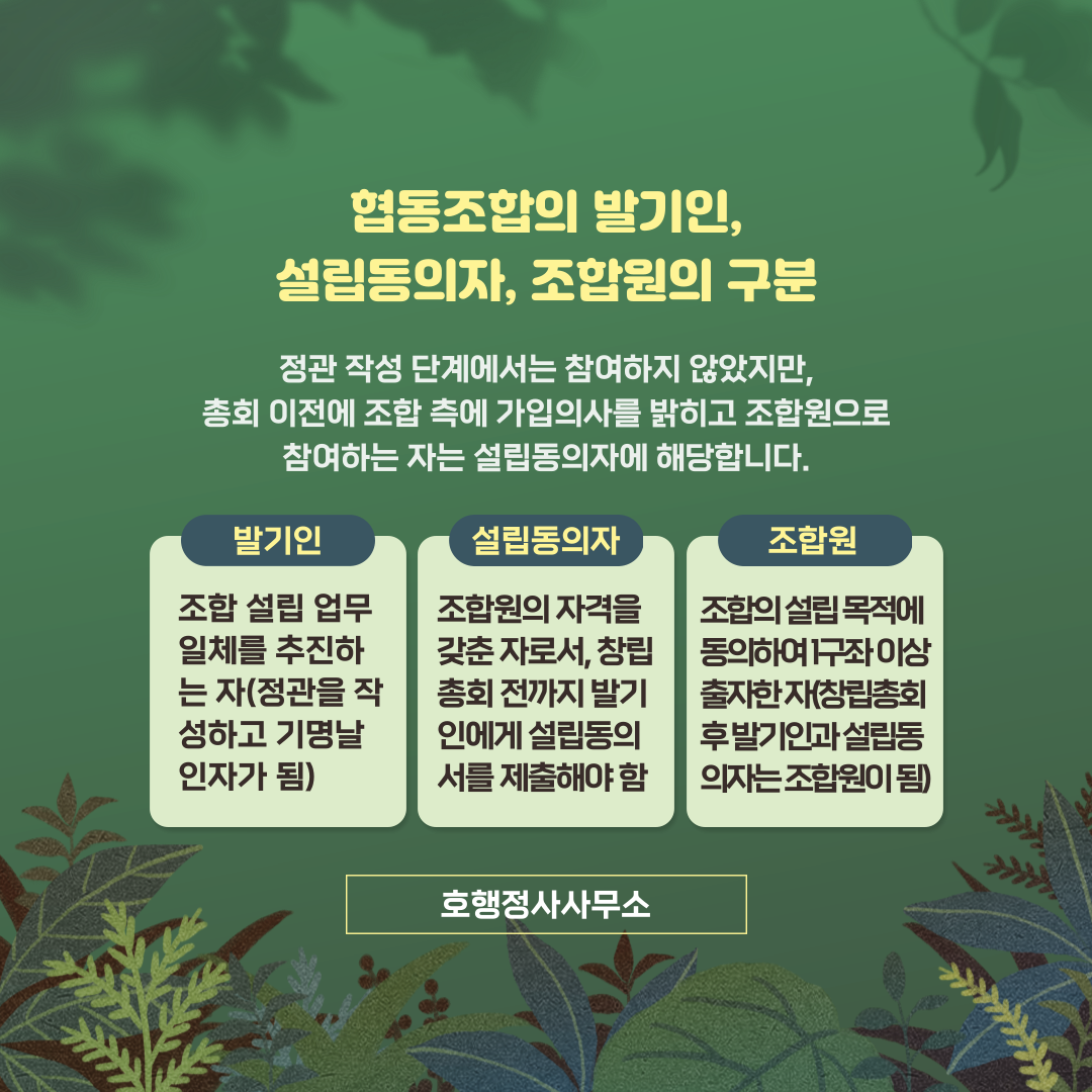  협동조합의 발기인, 설립동의자, 조합원의 구분