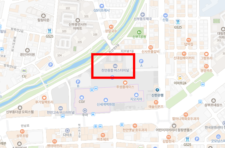 천안고속버스터미널 위치-지도