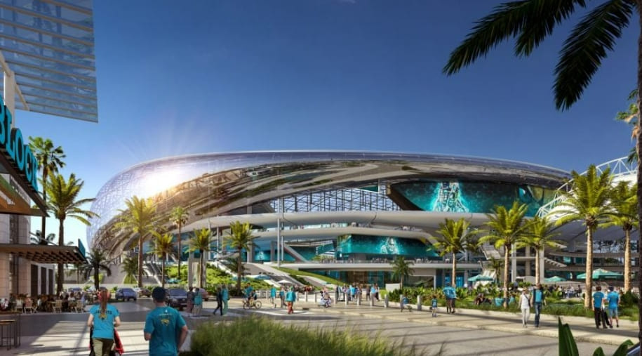 미래의 경기장 HOK designs mirrored &quot;stadium of the future&quot; for Jacksonville Jaguars