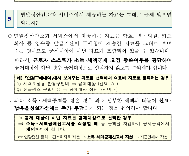 연말정산 간소화 서비스 자료는 그대로 공제 받으면 되는지?