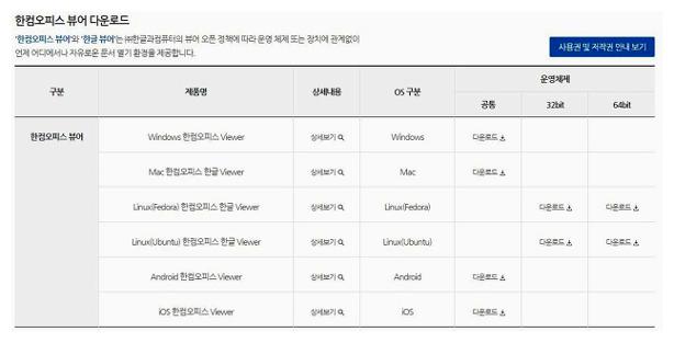 한컴오피스 뷰어 다운로드