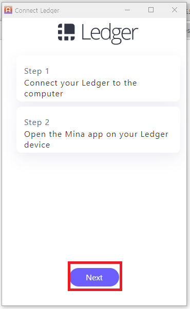 렛저를 연결하고 미나 앱을 켠다. ledger 기기를 연결후 mina 앱을 켭니다.