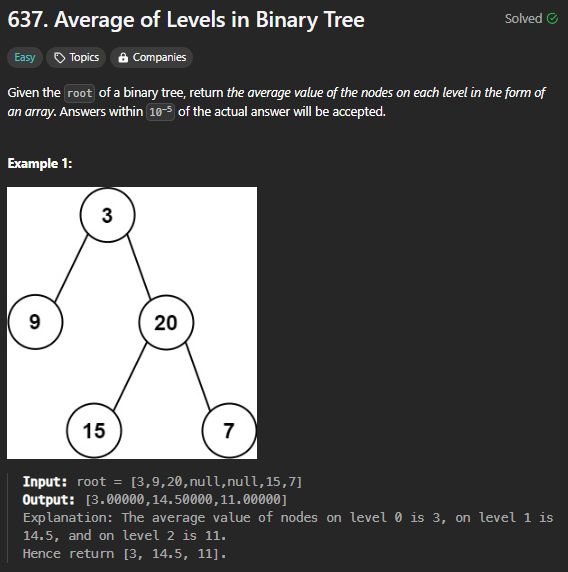 [Binary Tree BFS][Easy] 637. Average of Levels in Binary Tree