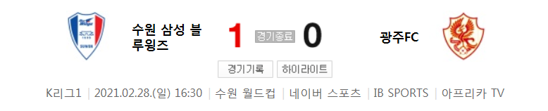  2021 K리그1 / 1라운드 - 수원 삼성 블루윙즈 대 광주FC (2021년 2월 28일 경기 하이라이트)