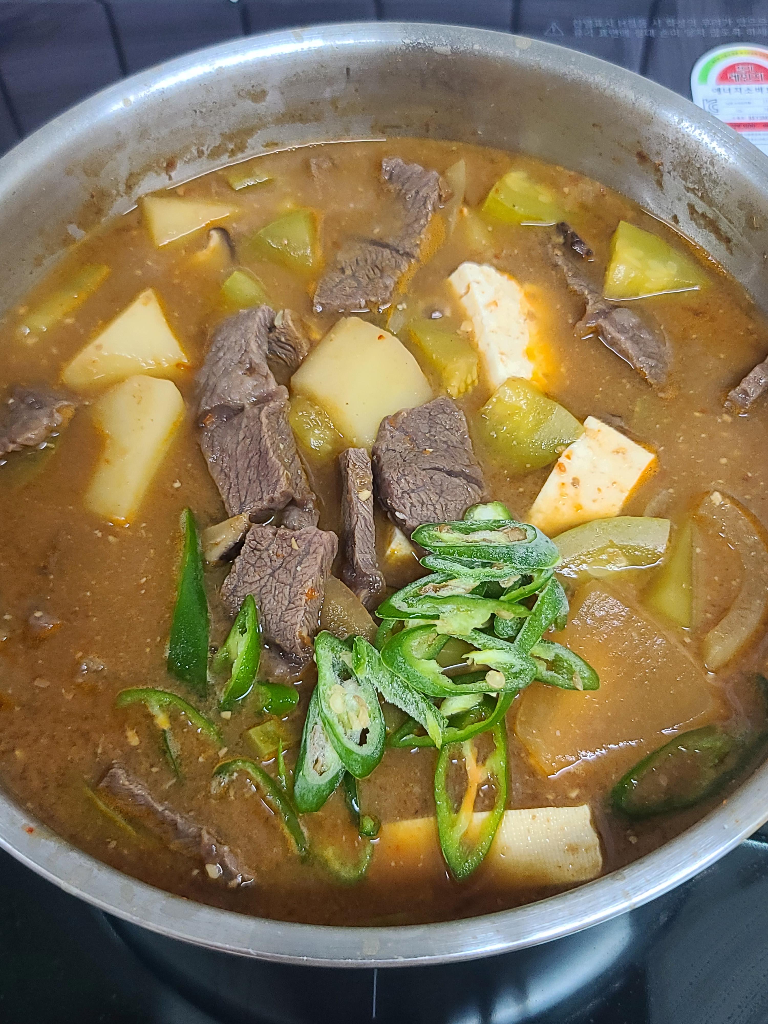  플렉스 한우 부채살이 들어간 된장찌개 끓이기