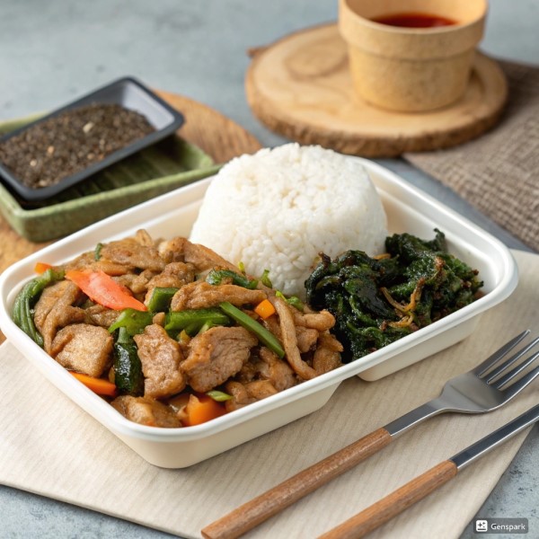 냉동 제육볶음 + 즉석밥 + 김 조합