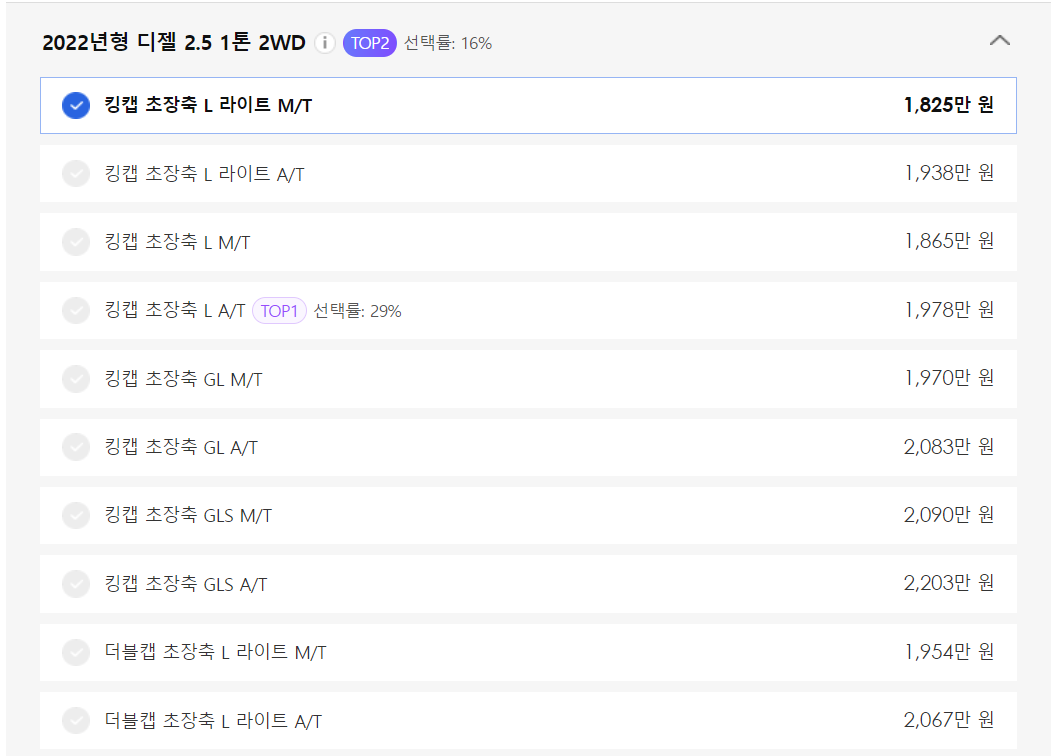 봉고3 신차 가격표