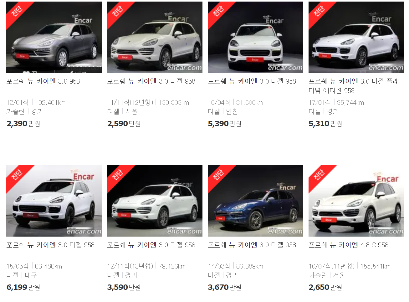 2010~2018년식 포르쉐 뉴 카이엔 중고차 가격
