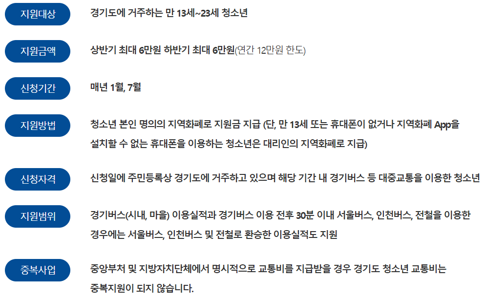 청소년 교통비 지원 내용