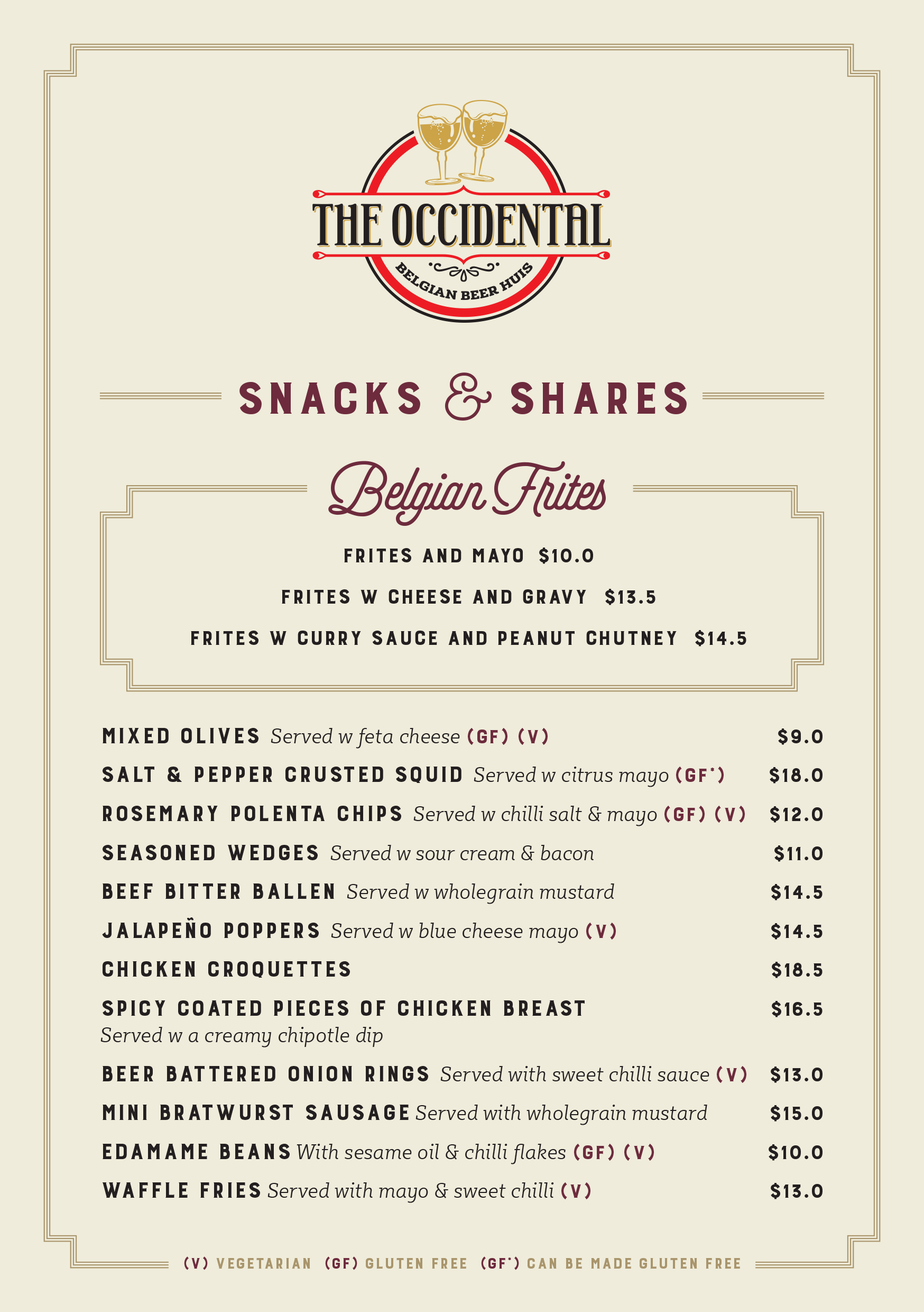 The Occidental menu