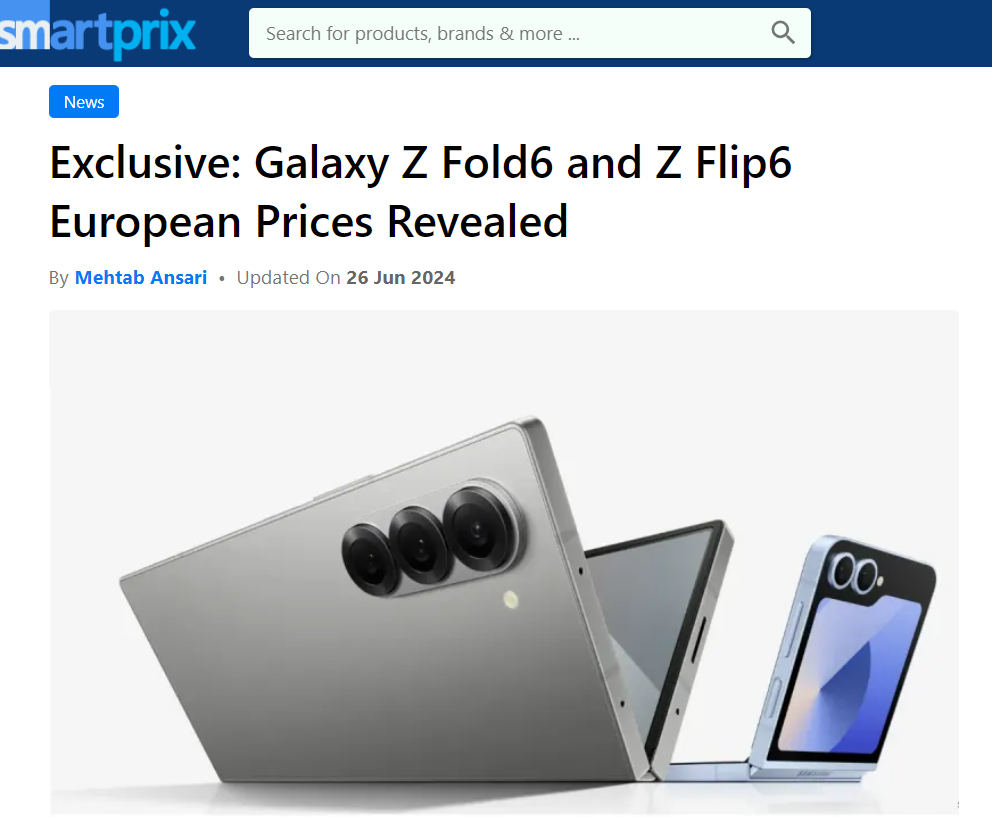smartprix 갤럭시 Z 폴드6 / 플립6 유럽 출고가 보도