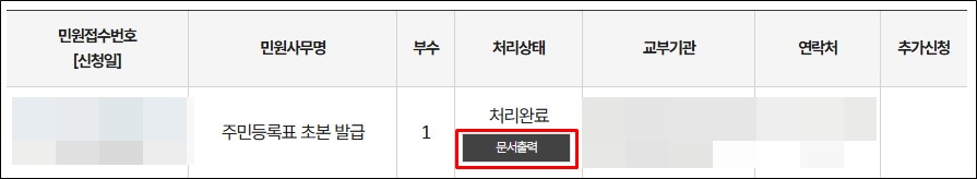 주민등록표 초본 문서 출력