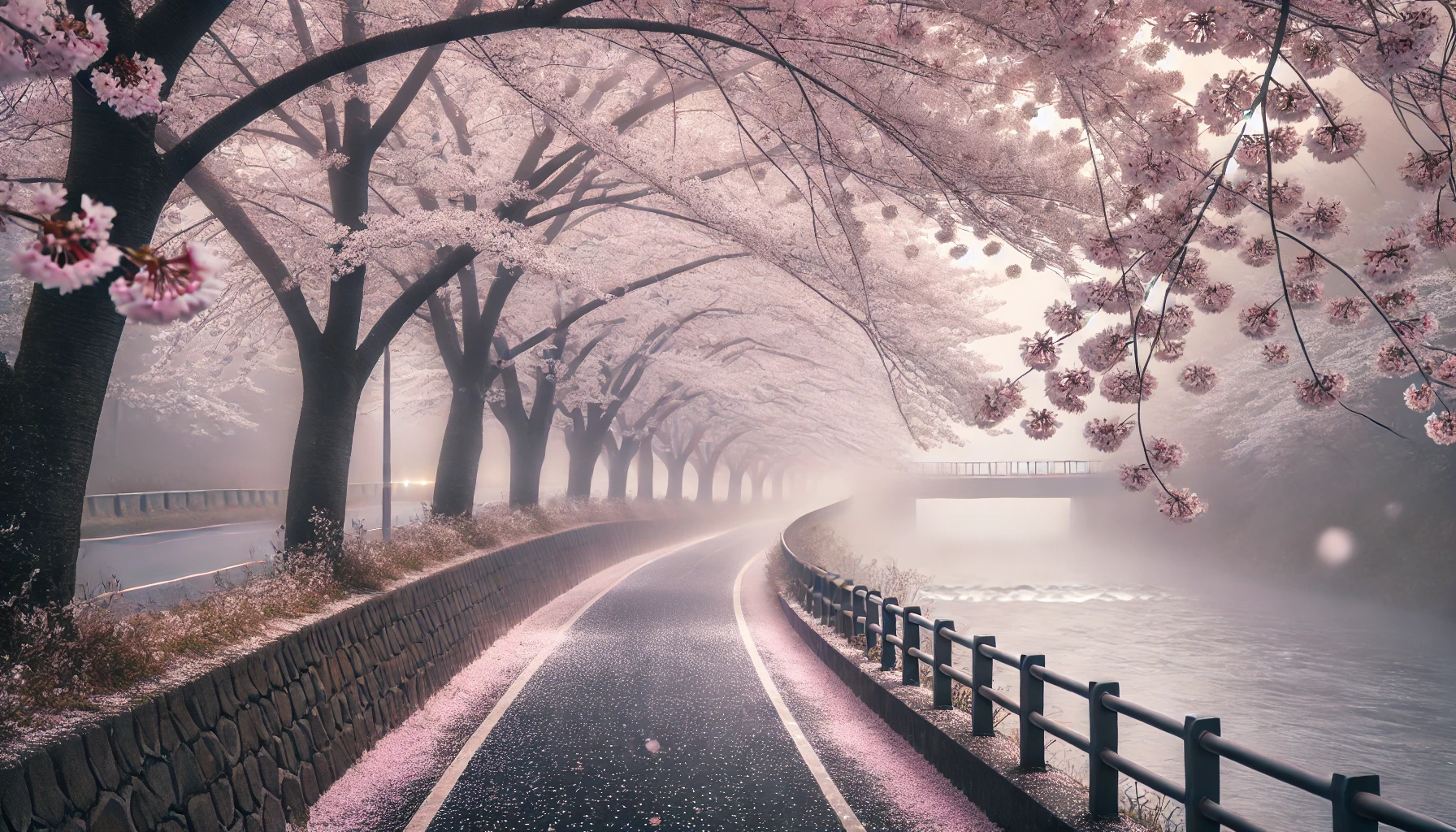 보은 벚꽃길 &ndash; 안개 속 봄 산책