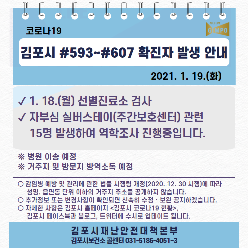  김포시 자부심 실버스테이 코로나19 확진자 발생 동선은?