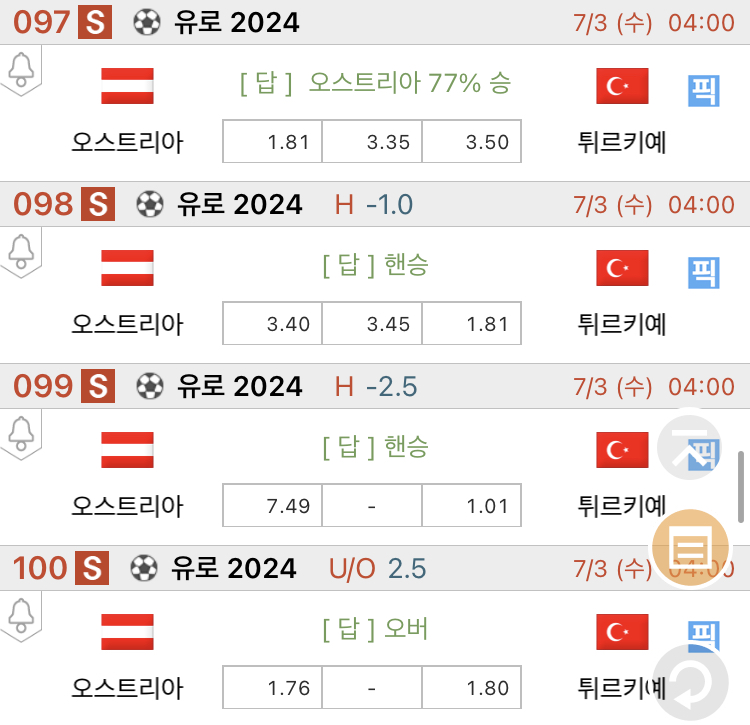 [진짜총판] [유로2024] 오스트리아 VS 튀르키예 축구분석