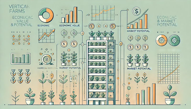 수직농장의 시장잠재력과 경제적가치를 표현한 그림