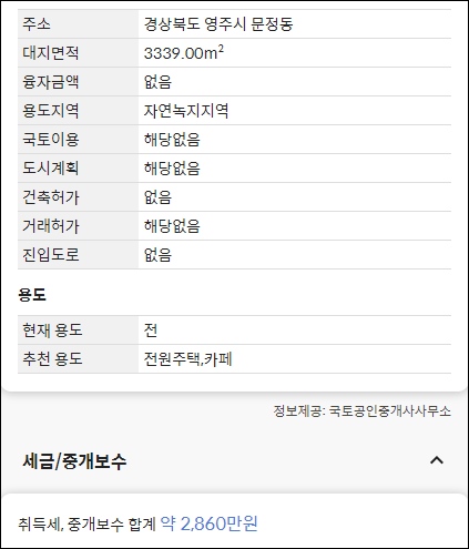 영주 농가주택 전원주택 단독주택 토지 빈집 매매 매물 땅값 시세 정보