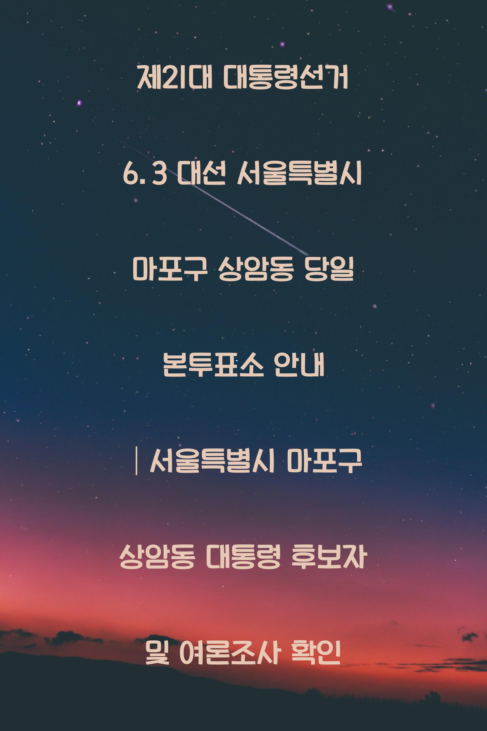 제21대 대통령선거 6.3 대선 서울특별시 마포구 상암동 당일 본투표소 안내 │서울특별시 마포구 상암동 대통령 후보자 및 여론조사 확인