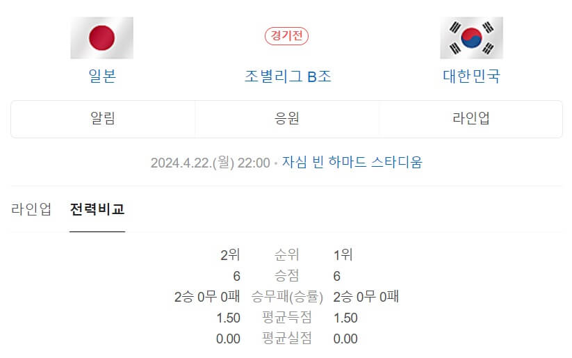대한민국 일본 축구 무료중계