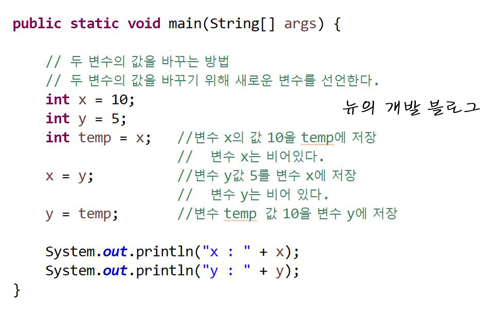  Java 자바 두 변수 값 바꾸기, 자바 두 변수 교환