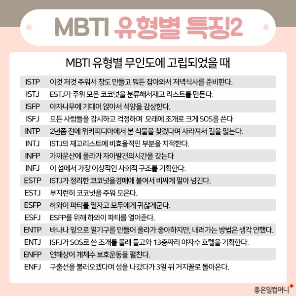 mbti 검사 성격유형 결과 빙고 팩폭 estp형 esfp형 enfp형 entp형 estj형 esfj형 enfj형 entj형