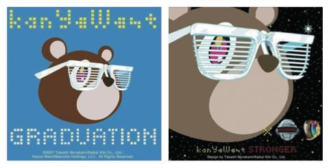 카니예 웨스트의 초기 프로모션 앨범 디자인 이미지. 곰이 쓰고 있는 비네팅 선글라스는 평소 카니예 웨스트가 즐겨 착용하던 소품이다.